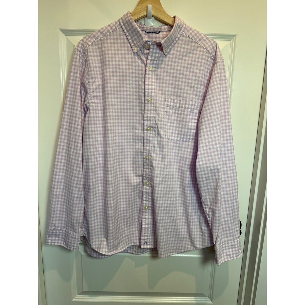 Vineyard Vines Mens Large OTG Performance Gingham Shirt Purple brrr Cooling L